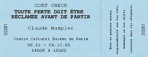 <p>“Coat Check” par Claude Wampler / Ticket</p>
