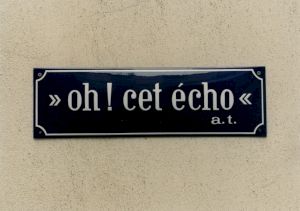 André Thomkins, » oh ! cet écho «, plaque émaillée, 20 x 60 cm / Photo : Olivier Meylan